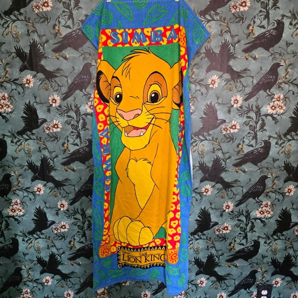 Disney Lion King Beach Towel Simba Vintage 90s Franco Cotton‎ Graphic Blue 57x29